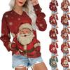 Женская рождественская толстовка с V-образным вырезом, длинный рукав, повседневный легкий пуловер