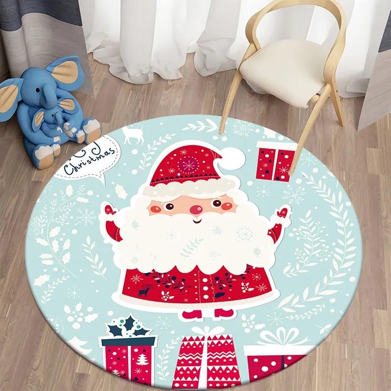Санта-круглый ковер для дома, гостиной, спальни, коврик для кухни, ванной комнаты, коврик, милое украшение для детской комнаты