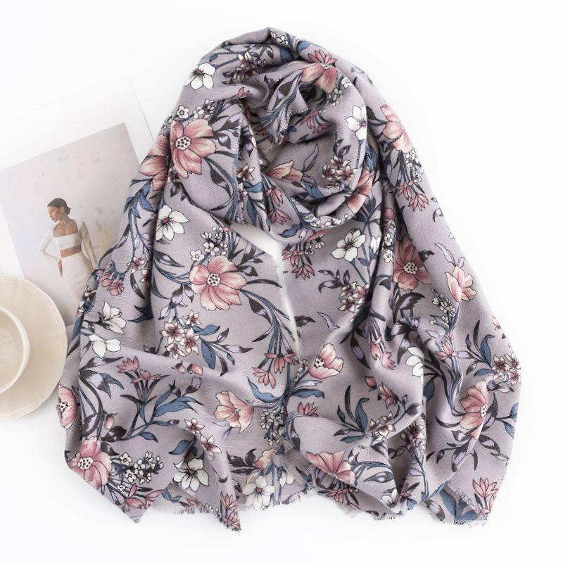 Autumn and Winter Chinese Style Retro Camellia Imitation Cashmere Printed Scarf Women's Neck Protector Cold Scarf Elegant Light Luxury Shawl