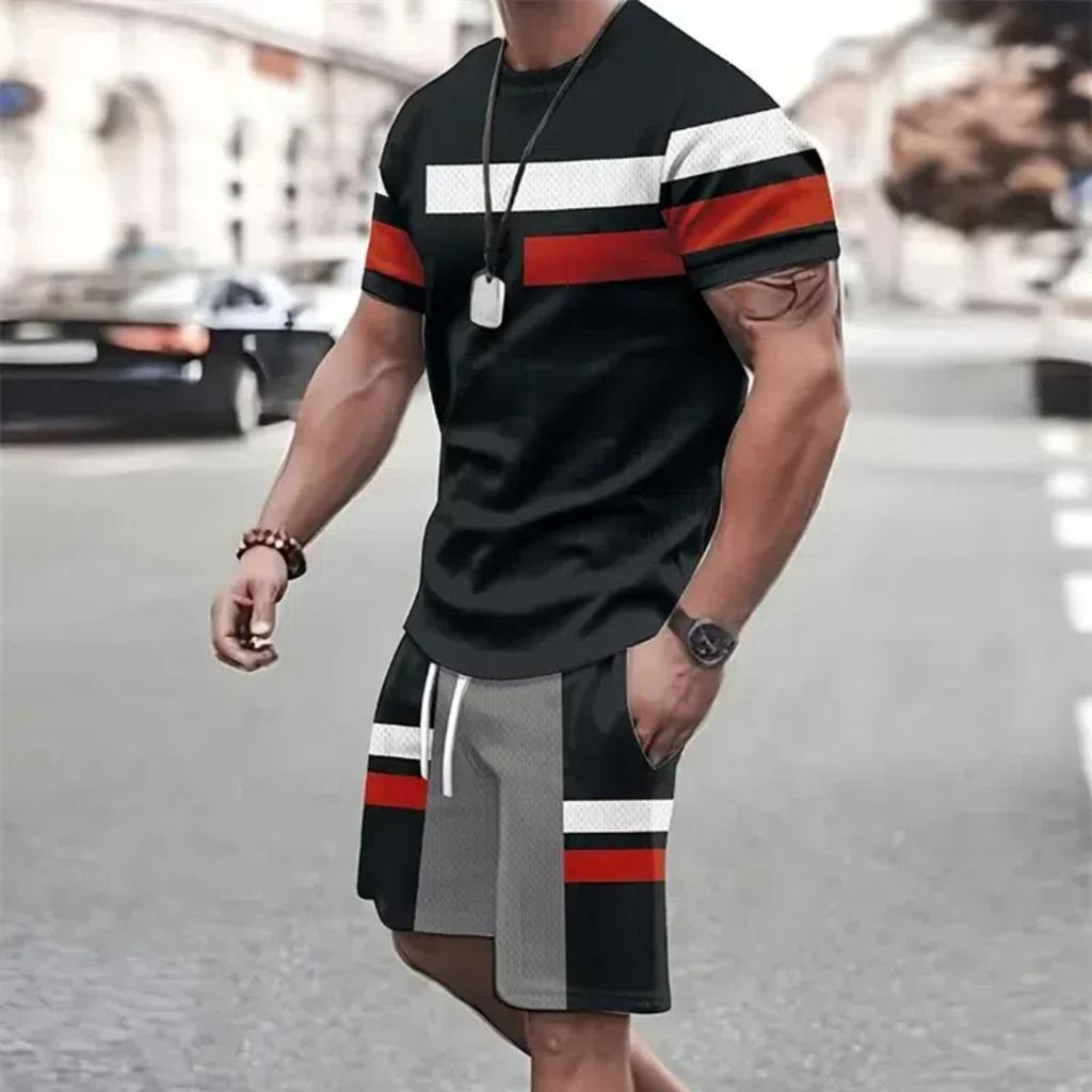 Summer Men's Sportswear Short-sleeved T-shirt Suit Two-piece Outdoor Travel Clothing Oversized Shorts Training Clothes