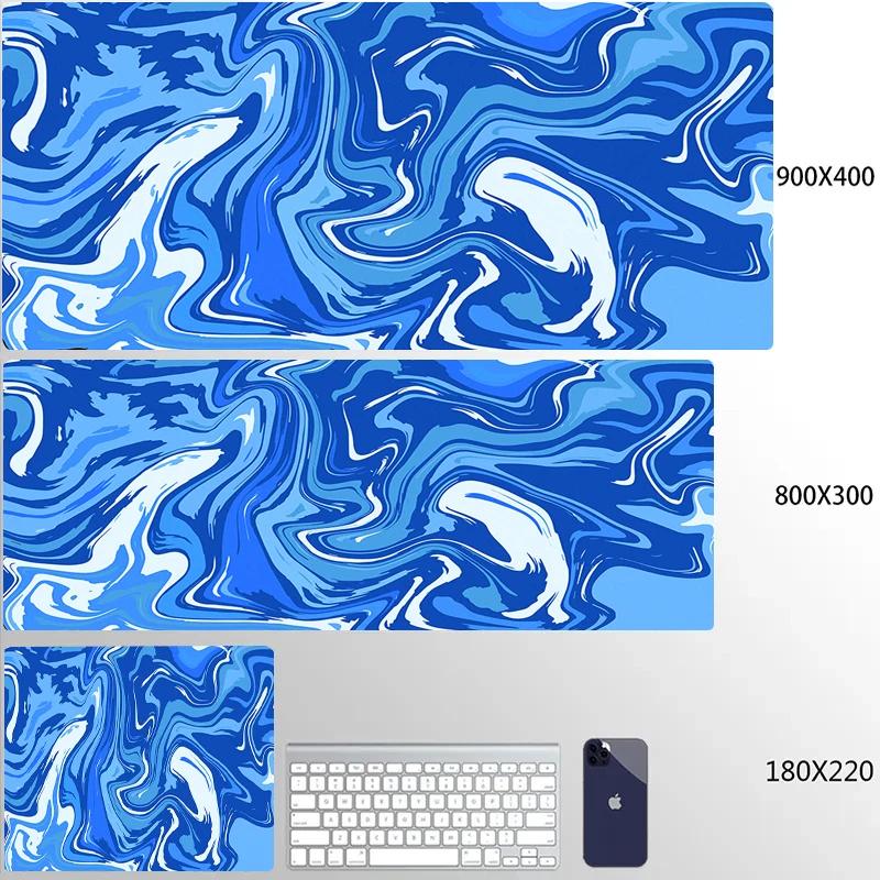 Синий Большой Игровой Коврик для Мыши XXL Strata Liquid Deskmat Нескользящий Резиновый Игровой Коврик для Мыши Компьютерные Коврики для Клавиатуры Большой Мауспад Геймер