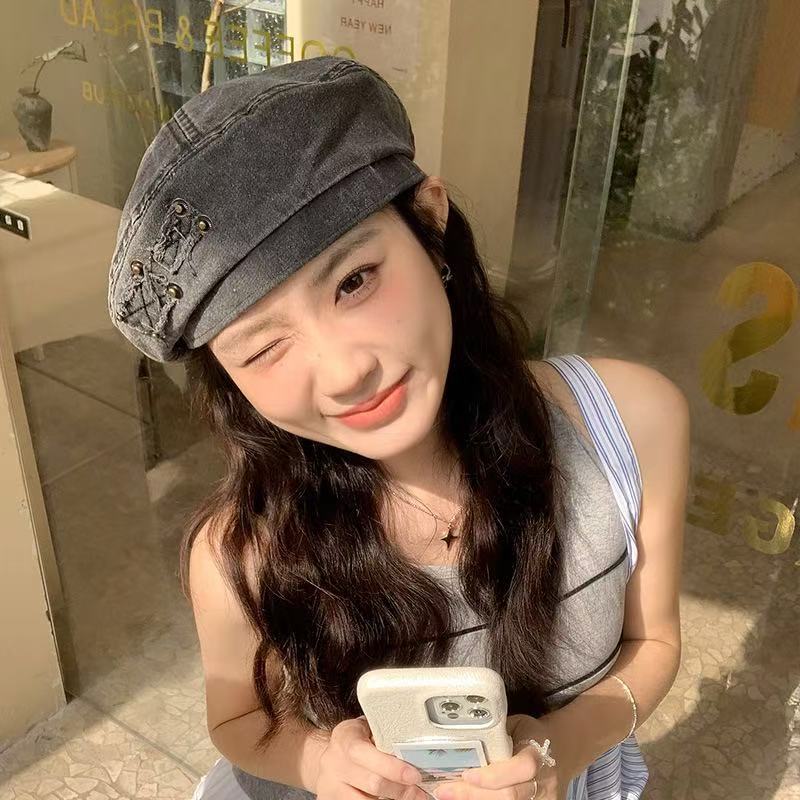 Женский берет из выбеленного денима, новый весенне-летний 2025, ретро, литературный и универсальный, подчеркивающий индивидуальность, шляпа маленького художника