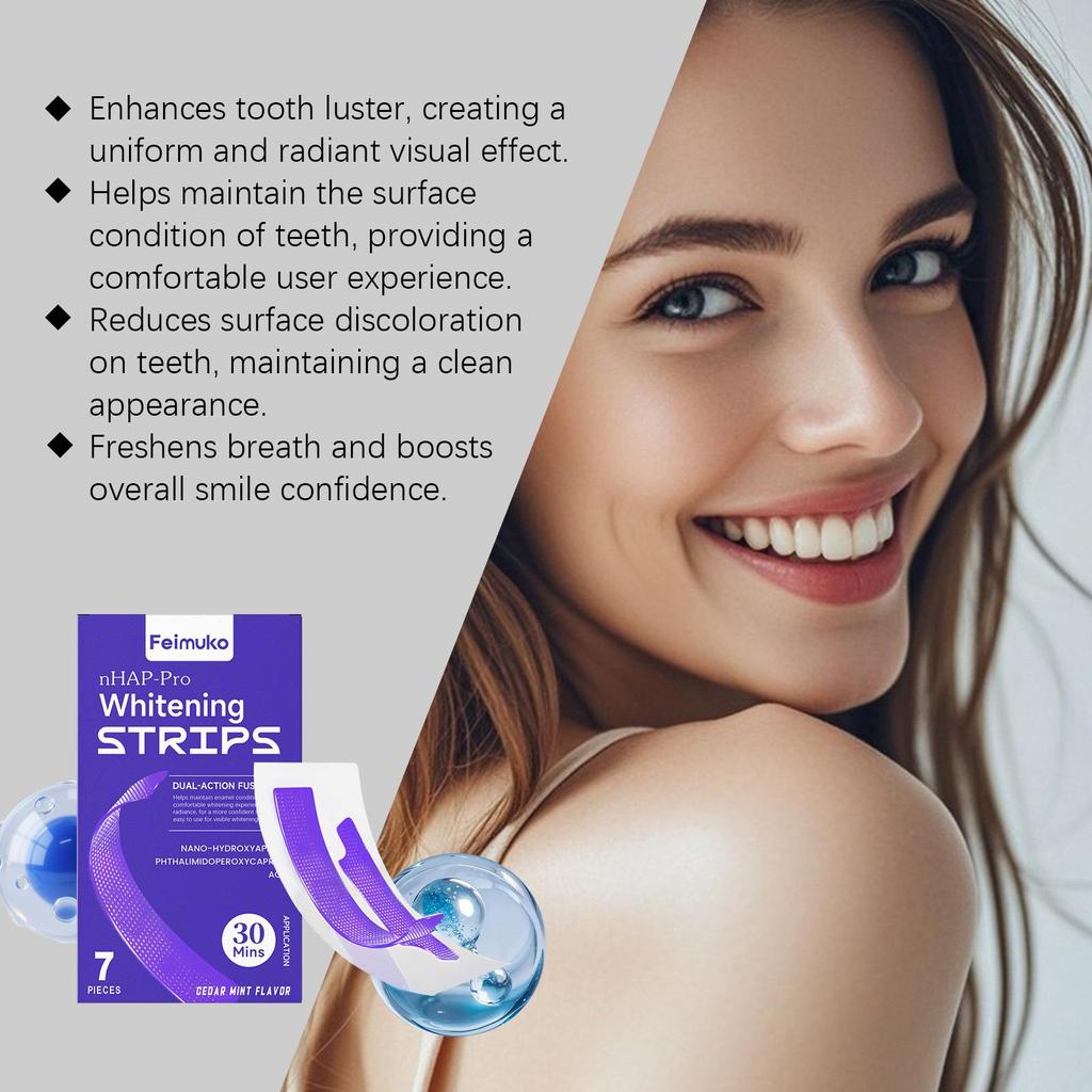 Feimuko Shiny Purple Teeth Whitening Strips - Gentle Daily Surface Clean & Fresh Shine