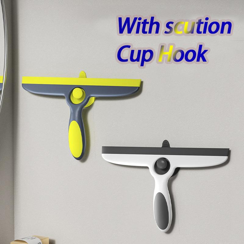 Shower Glass Squeegee Window Wiper Mirror Cleaner with Suction Cup Hook Bathroom Rubber Cleaning Tool for Glass Cleaning