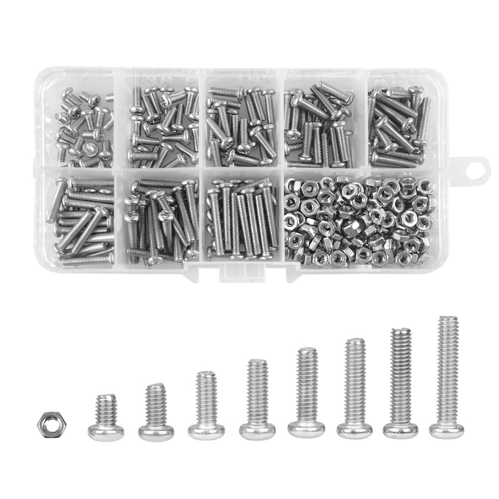 M1 M1.2 M1.4 M1.6 M2.5 M3 Metric Thread Machine Bolt Phillips Round Head Cross Screw Box Set 304 Stainless Steel Assortment Kit