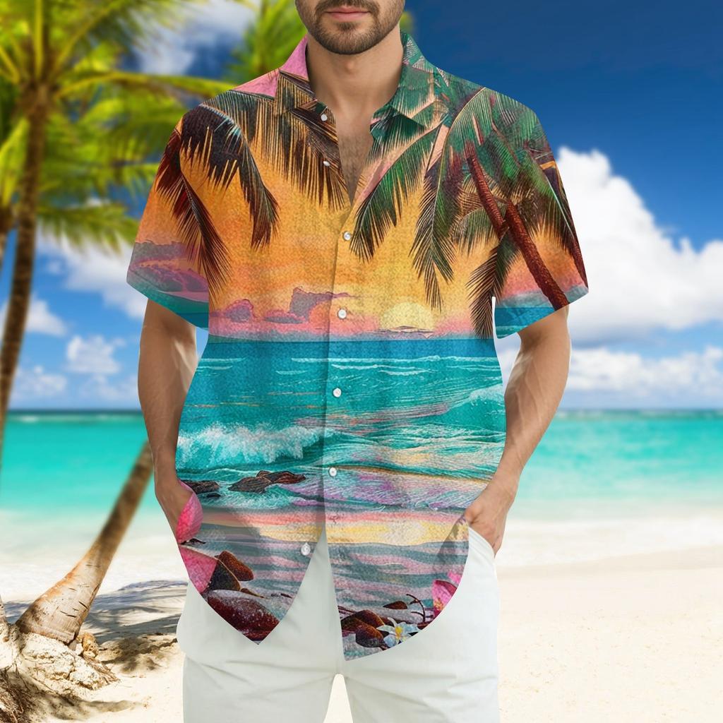 Men's Fashion Loose Hawaiian Printed Short Sleeve Beach Shirt