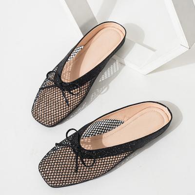 Дизайнерский золотой бант, полая сумка, головные полушлепанцы, женская обувь, ленивые, на низком каблуке, мюли, плоская подошва