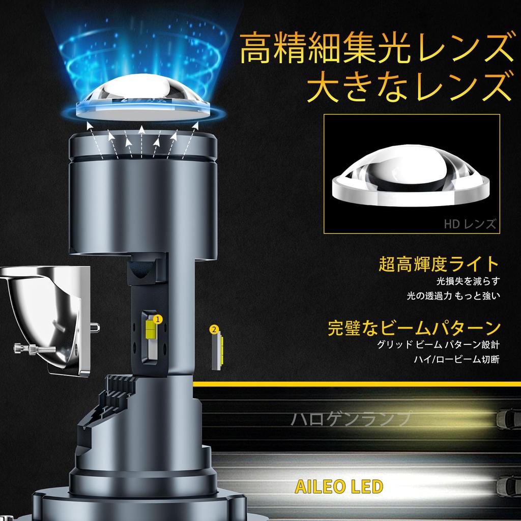 AILEO H4 Car LED Projector with Lens, Headlight, Hi/Lo Switching, Explosive Light, 6,500 K,