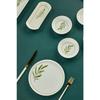 Botanical Green Camellia Leaf Patterned Luxury Ceramic 14 Piece Breakfast Set For 6 Persons