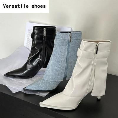 Остроносые женские ботинки Morder, модные туфли с боковыми молниями, осень-зима, на высоком каблуке, элегантные короткие женские ботинки