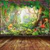 Fantasy Forest Landscape Tapestry Flowers and Plants Misty Tree Hole Tapestry Wall Art Hanging Cloth Room Home Decoration