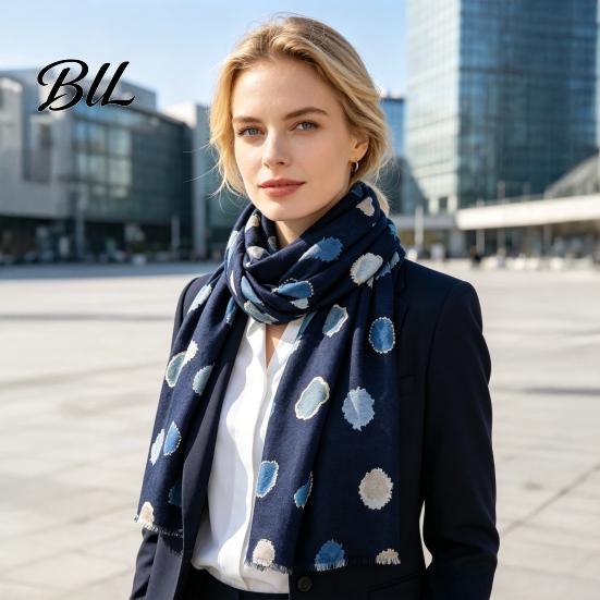 Polka Dot Shawl Wrap Silk Scarf for Women, Lightweight Tassel Shawl, Elegant Soft Breathable Winter Warm Neck Wraps Spring Summer Autumn Winter,