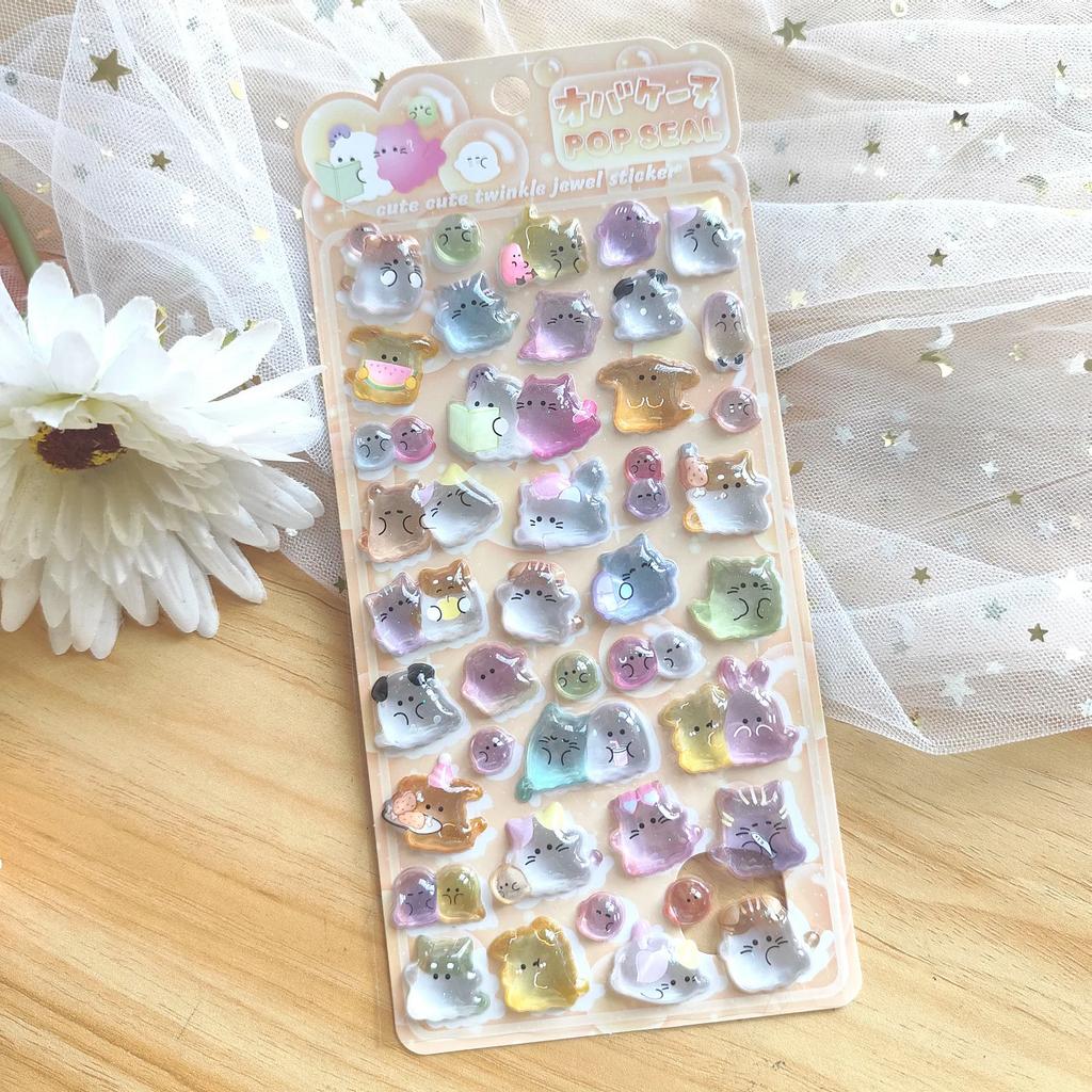 3D Кристальные Наклейки с Рельефным Изображением Семьи Призраков - Милые Мультяшные Наклейки-Награды для Детского Хендмейда, Телефона, Альбома и DIY Поделок