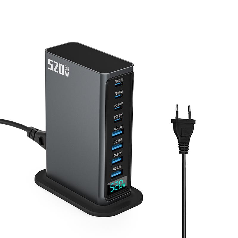 520 Вт 8-портовое настольное зарядное устройство для телефона, ноутбука, планшета со светодиодным дисплеем мощности, адаптер питания для быстрой зарядки PD для компьютера, ПК, для iPhone