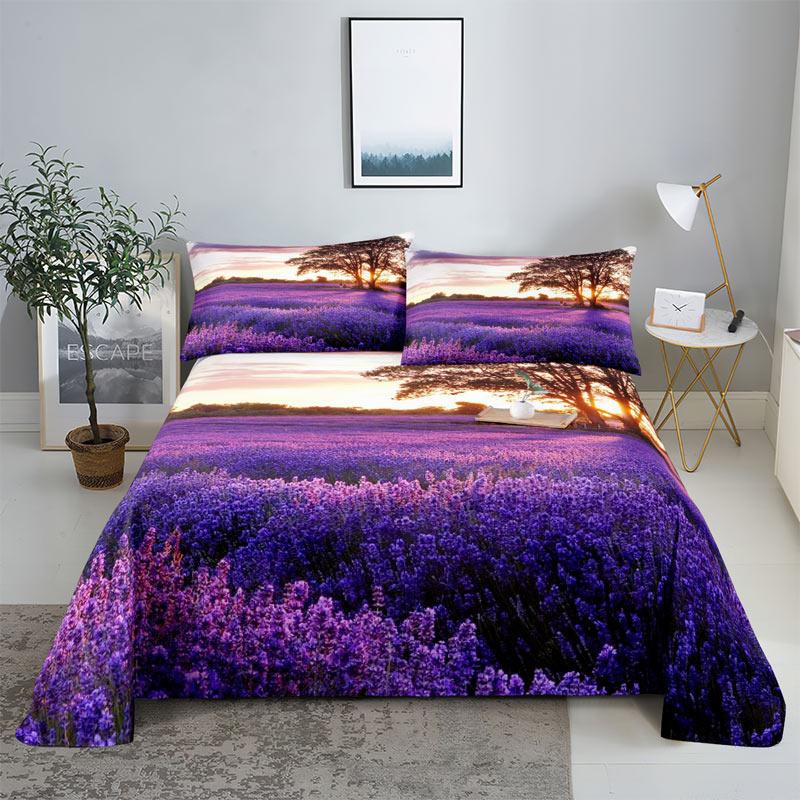 Purple Bedding Set Bed Sheet Linens Pillow Case Queen King Size Lanvender Butteryfly for Bedroom Soft Twin Full Single Double