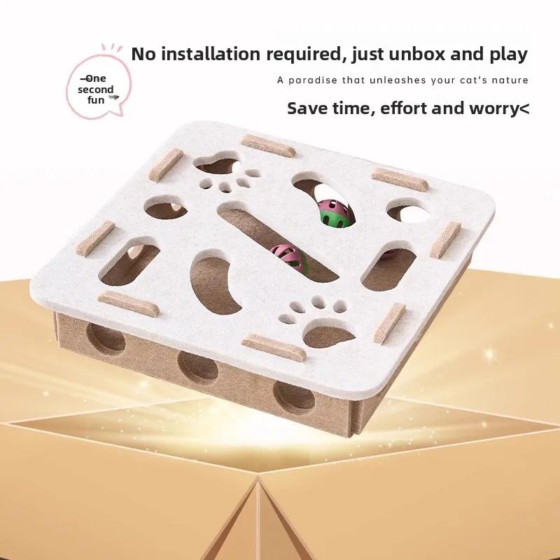 Cat Toys Ball Teasing Cat Box Self Fun Soothing Tool Bell Ball Wear Resistant Felt Spinning Wheel Ball Fun Hunting Toy Plate
