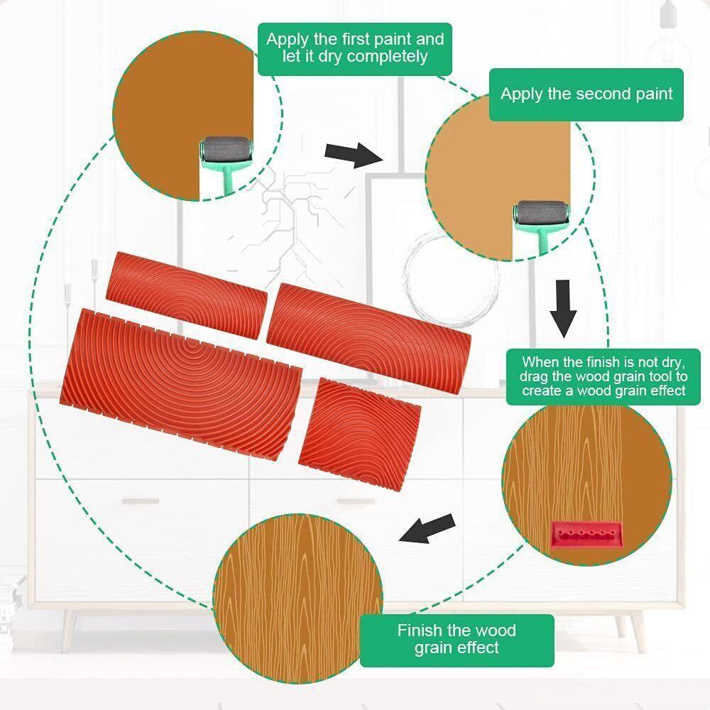 Резиновый ролик для имитации текстуры дерева, сделай сам, кисть для покраски стен, украшение дома, инструмент для текстурирования дерева