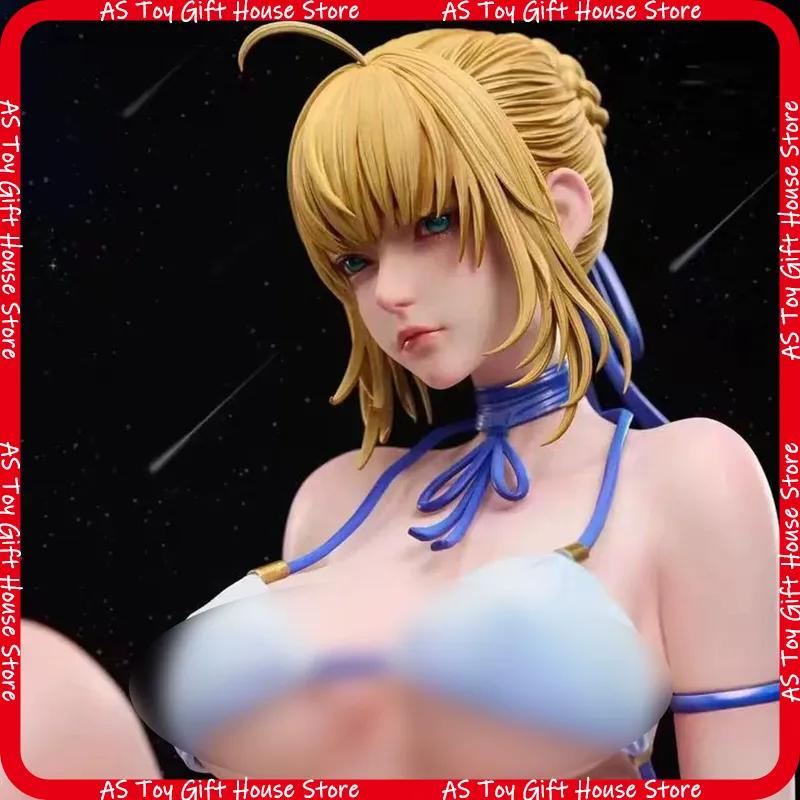 Saber Sitting Gk Anime Figure Cute Ahoge King Model 2D Beautiful Girl Statue Exquisite Desktop Decor Collectible Toy Gift