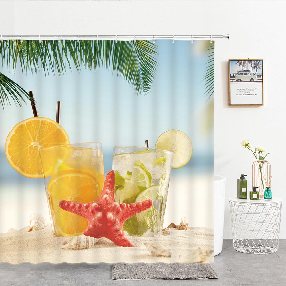High Quality Sea Beach Shell Printed Shower Curtains starfish Bath Curtain Screen Waterproof Products Bathroom Decor with Hooks