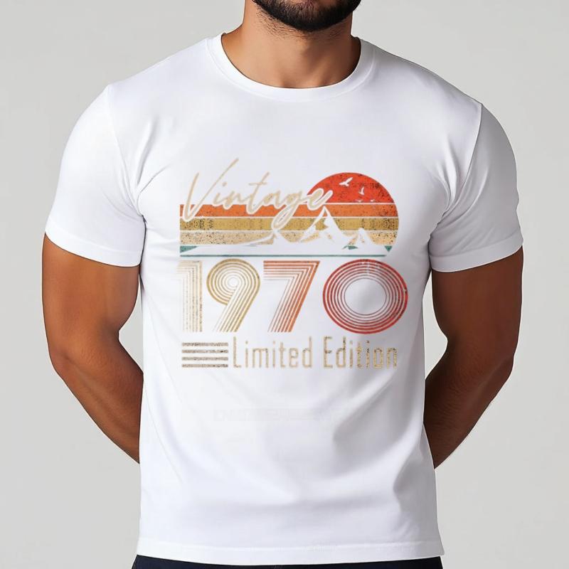 Большой размер летняя Для мужчины футболка Винтажная 1970 Ограниченная серия Горный закат Короткий рукав Тренировочная с круглым вырезом Топ футболки