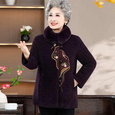 Зимнее пальто для женщин среднего и пожилого возраста, теплое на плюшевой подкладке, высококачественное пальто из искусственного меха норки с шерстяным воротником, одежда для бабушки на осень и зиму