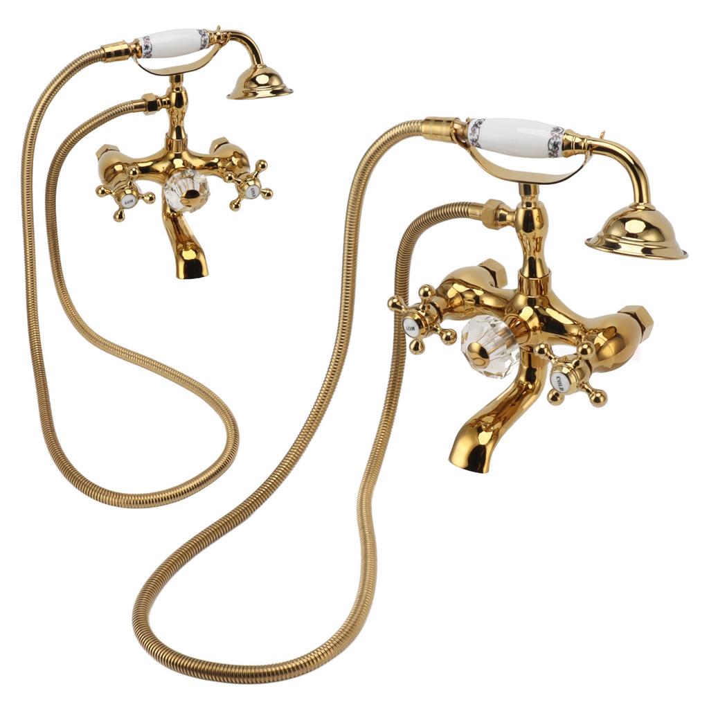 Antique Brass Shower System Wall Mounted Brass Handheld Shower Sprayer with Cross Handle Bathtub