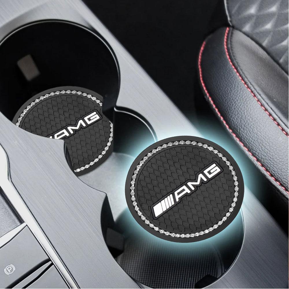 GLC GLB 1/2Pcs Non-slip Car Water Cup Pad Diamond Rhinestone Rubber Mat For Mercedes-Benz AMG W108 W124 W140 W168 W202 Car Acce