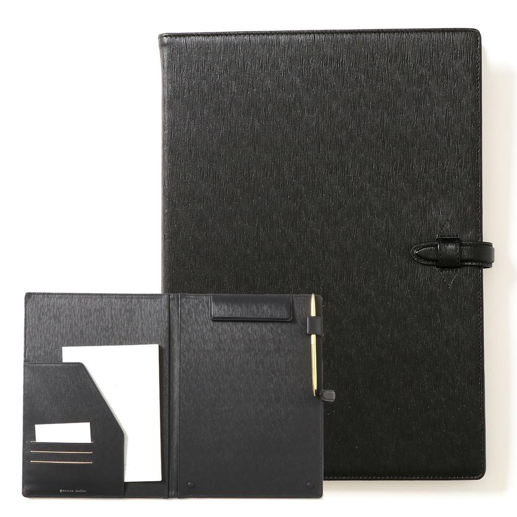 Genuine Leather Binder A4 Clipboard Grained Embossed Leather High Quality Thin A4 Size Leather File Document Case Clip File Board Unisex Black Bi-Fold