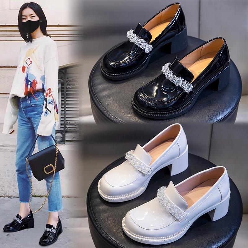 Женские туфли-лодочки 2025 новая весна повседневные модные туфли на толстом каблуке женские туфли Мэри Джейн на одной педали женские туфли с мелким вырезом женская обувь тренд