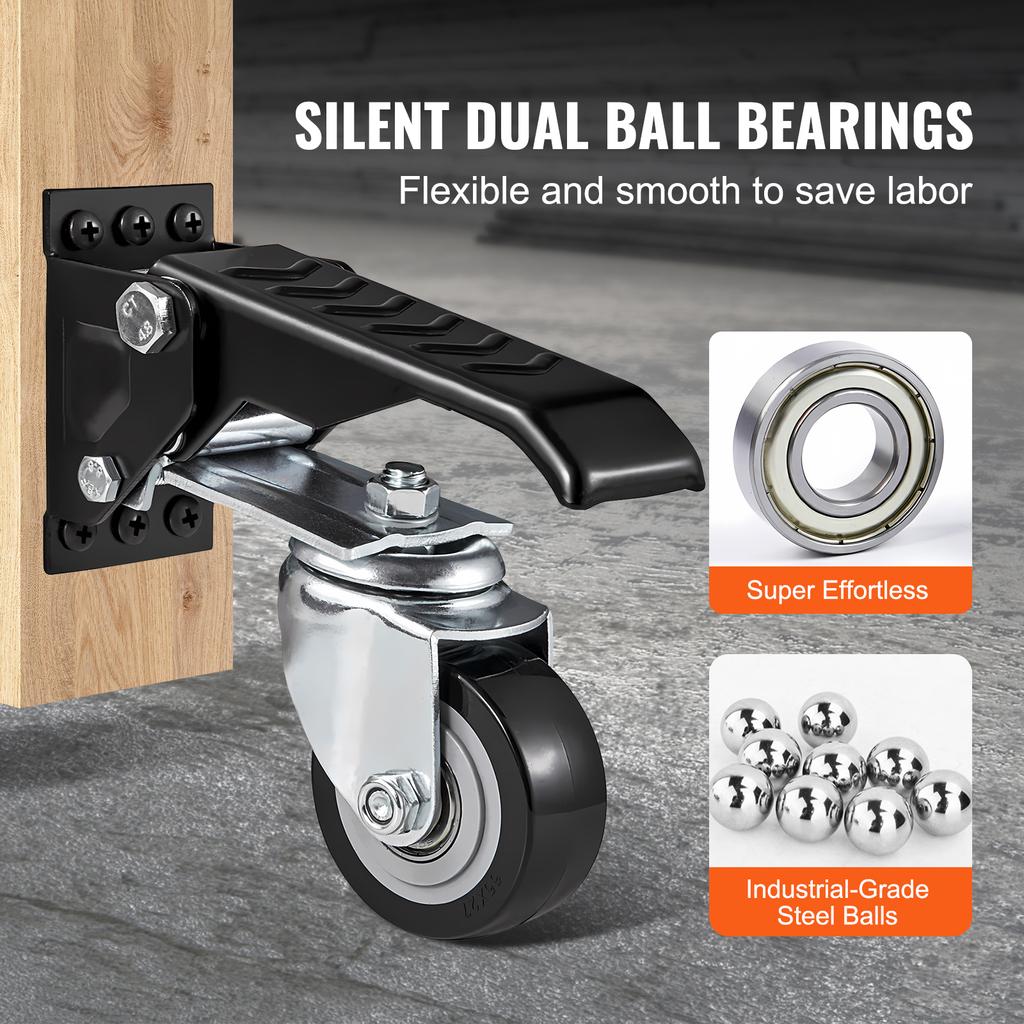 SucceBuy 2.5" Set of 4 Workbench Caster Wheels Side Mounted Retractable Stepdown Wheel 360° Swivel for Tables and Equipment