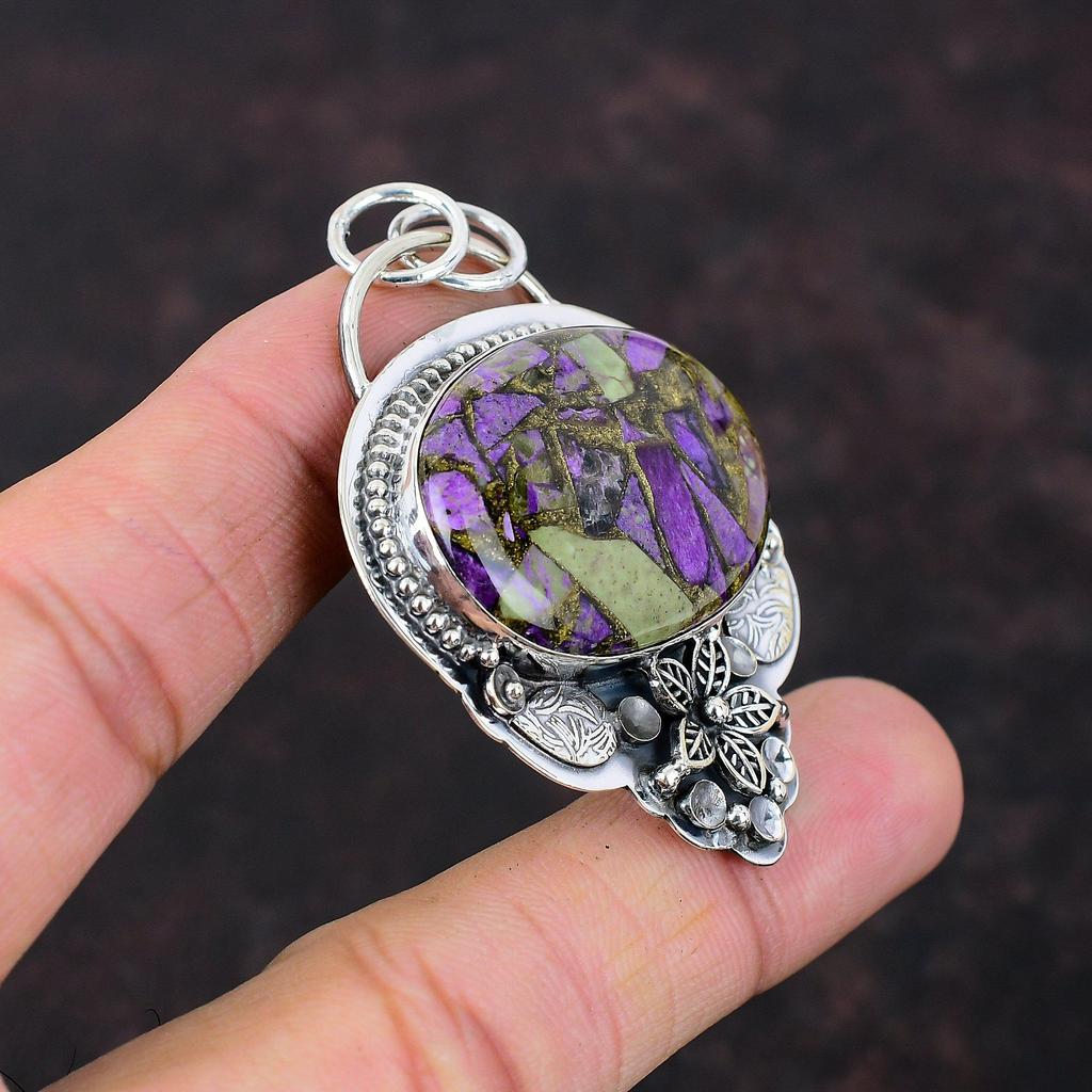 Медный кулон с пурпуритом, стильные ювелирные изделия ручной работы, кулон из стерлингового серебра 925 пробы, приличный драгоценный камень, кулон в виде цветка, подарок для девушки, эффектные ювелирные изделия