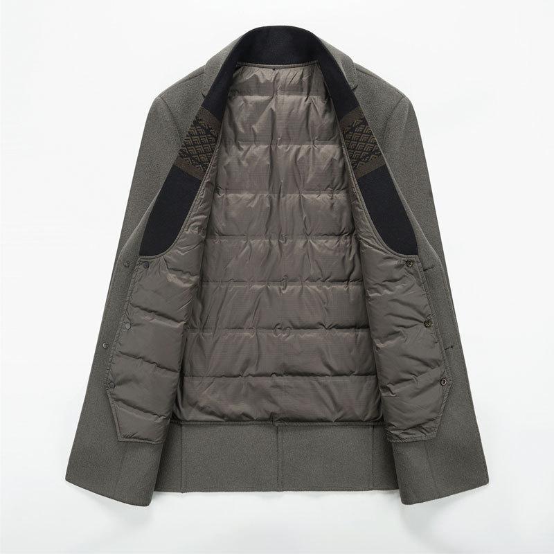 Двустороннее шерстяное пальто для мужчин, зимнее утепленное пальто средней длины со съемным пуховым вкладышем