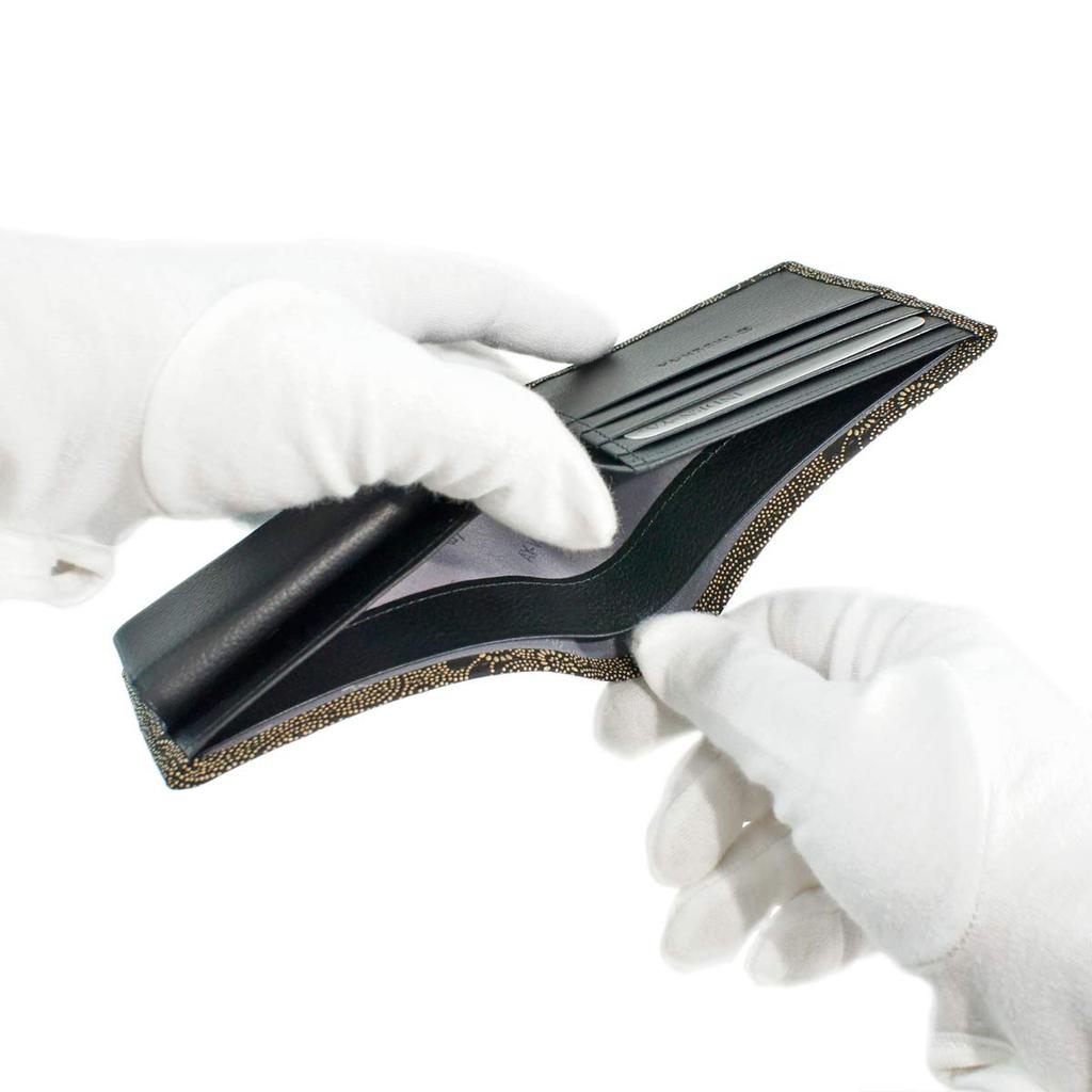 Мужской кошелек Indenya из кожи оленя, бифолд, с отделением для купюр и монетницей, черный с белым лаком, узор «хризантема», 2006-11-005