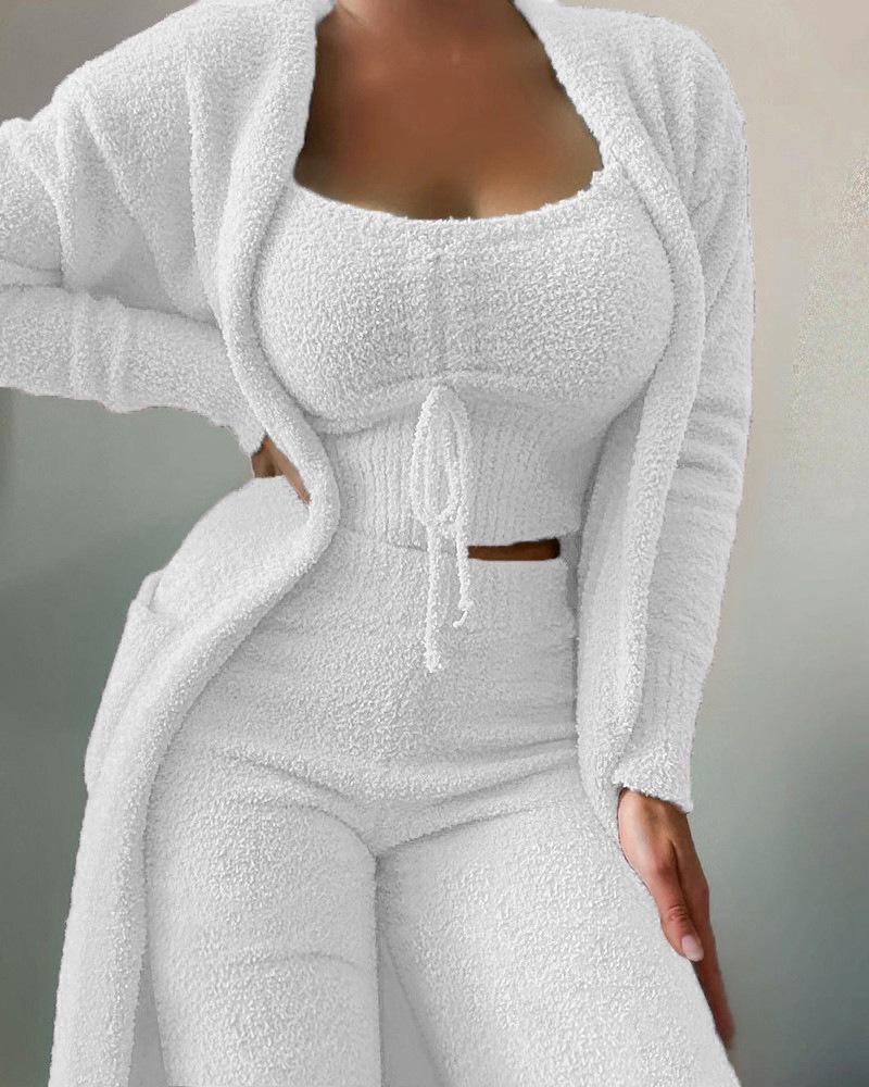 In Stock! New Women's Autumn/Winter Plush Three-Piece Loungewear Set