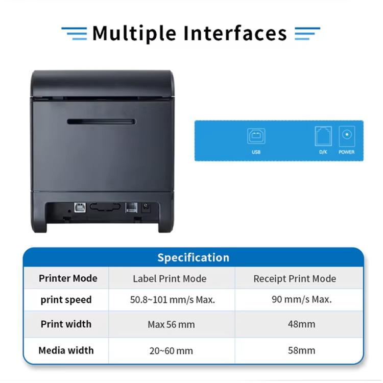 USB-термопринтер штрих-кодов Xprinter XP-233B для самоклеящихся этикеток, ширина 20-58 мм
