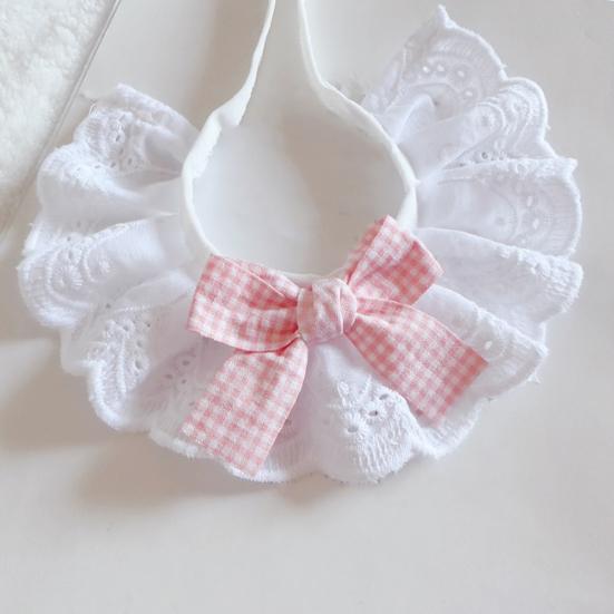Pet Lace Bib Collar Adjustable Pet Bandana with Bow Handmade Sweet Lace Neck Scarf for Pet Birthday Dress Up Accessories