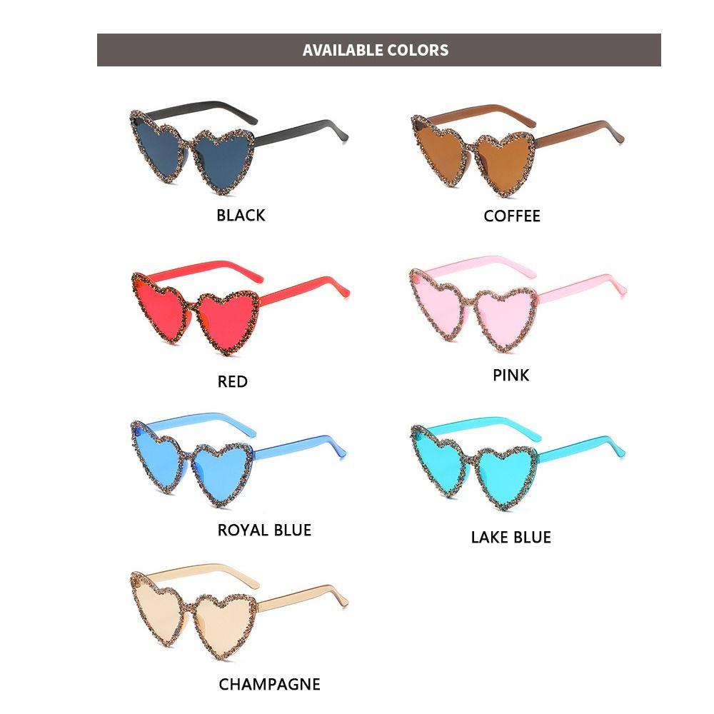 Sun-Protective Heart-shaped Sunglasses Rhinestone Decoration Candy Color Driving Glasses Eyewear Outdoor Sunglasses