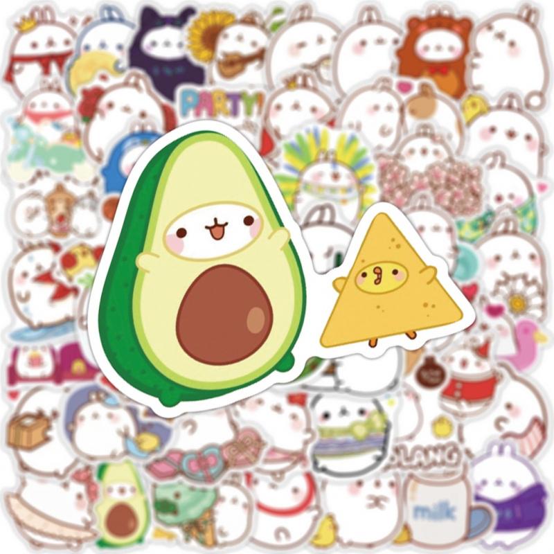 50 шт. Милые мультяшные круглые водонепроницаемые наклейки с кроликом для чемодана, блокнота, скейтборда