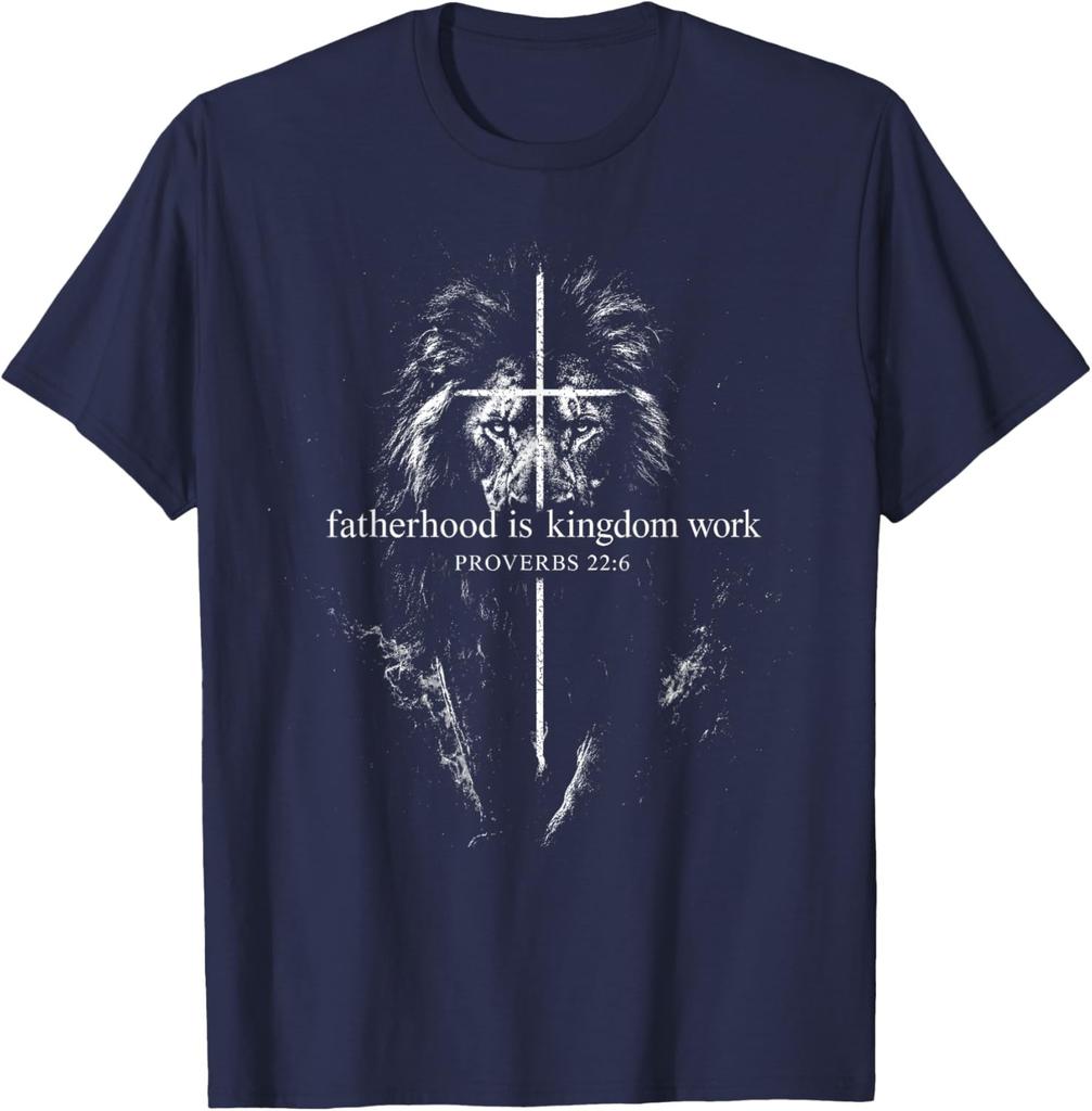 Fatherhood is Kingdom Work Retro Faith Based Lion Cross T-Shirt