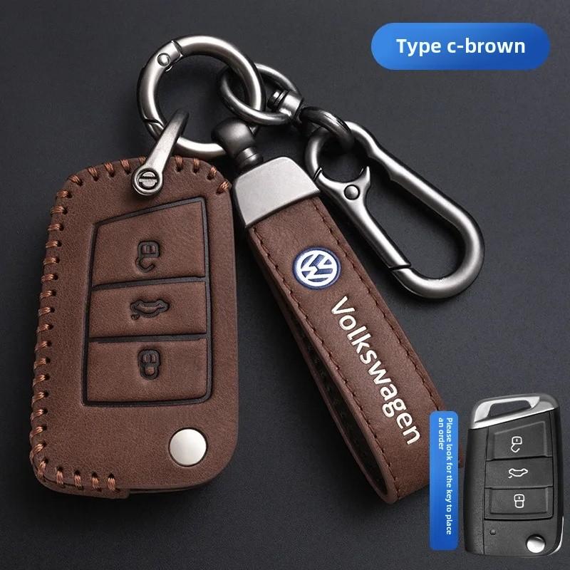For VOLKSWAGEN VW Polo Golf 7/8 Genuine Leather Key Cover Fast Thrill Tour Guide Lingdu Exploration Vehicle Car Key Case High Qu