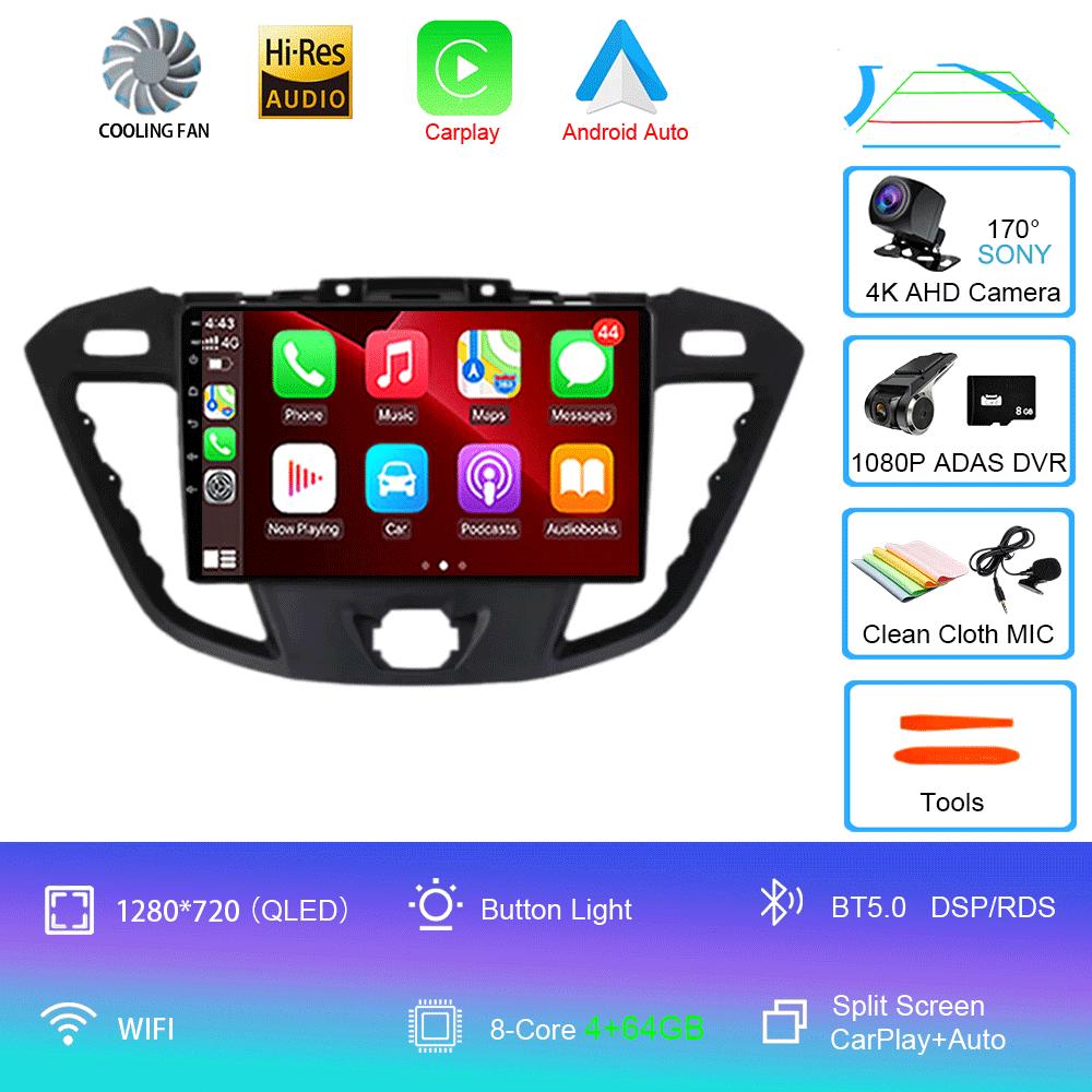 Автомобильное радио Android 14 для Ford Transit Tourneo Custom 2012 - 2021 Навигация GPS Мультимедийный проигрыватель Стерео Wi-Fi+4G Carplay BT 2DIN