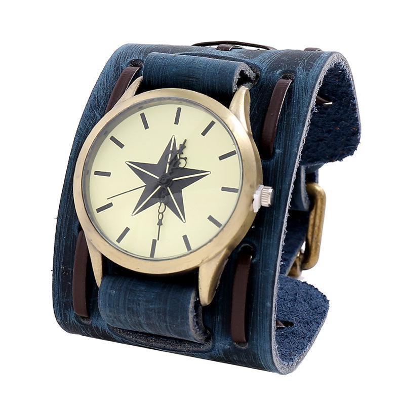 Мужские ретро-панк-часы: Широкий кожаный браслет в европейско-американском стиле