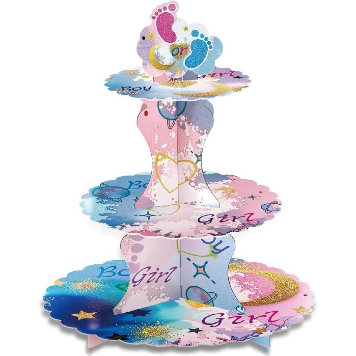 Wooden 3 Tier Cupcake Stand, Wood Style Cake Stand for Party Decorations Baby Shower Decoration, Enchanted Forest Safari Birthday Cupcake Decorations