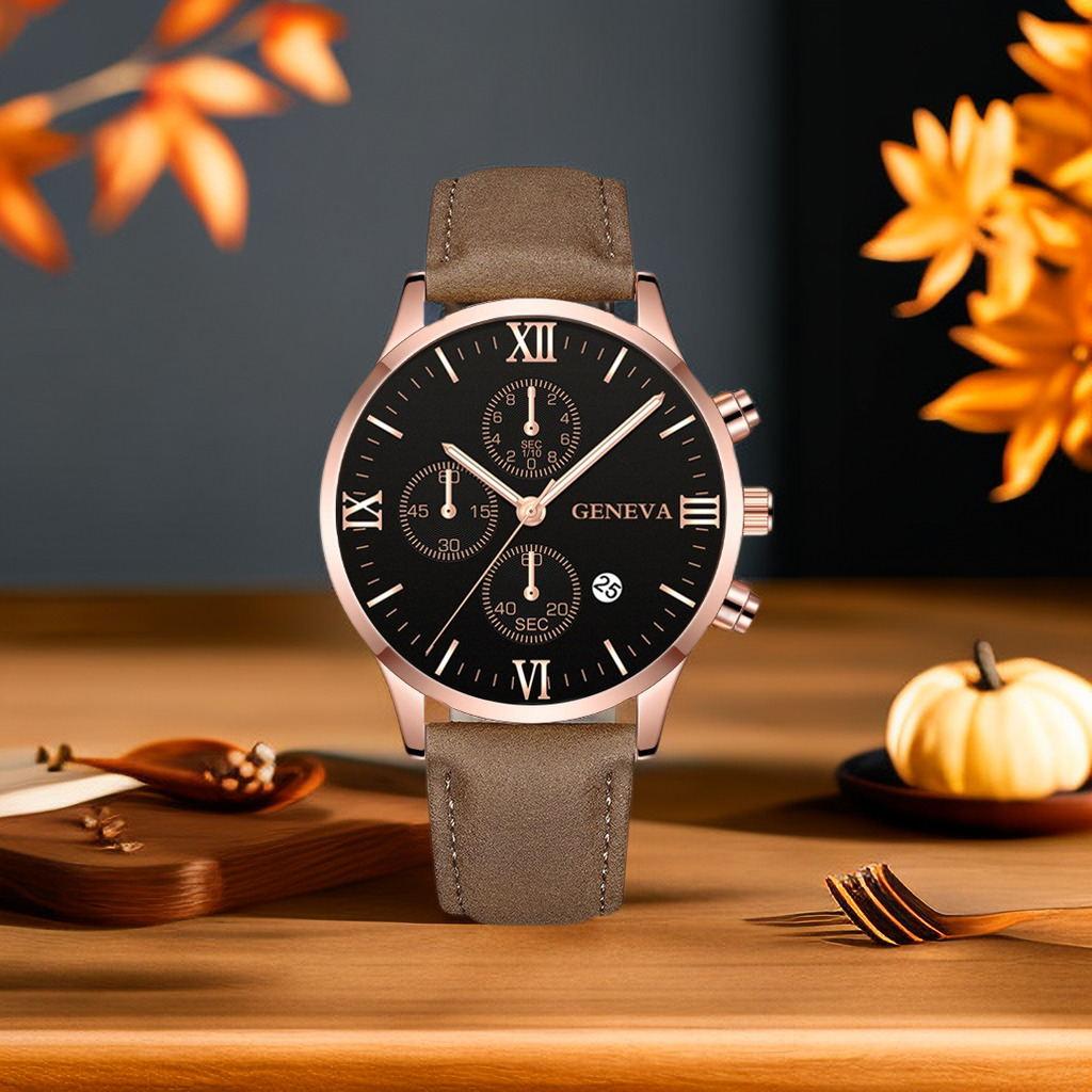 Модные мужские часы Geneva Date Alloy Case из синтетической кожи с аналоговыми кварцевыми спортивными часами для спорта, бега, бизнеса, активного отдыха