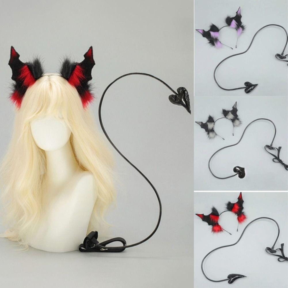 Black Demon Tail Prop Dark Gothic Cosplay Costume New Demon Horns Headband  Party