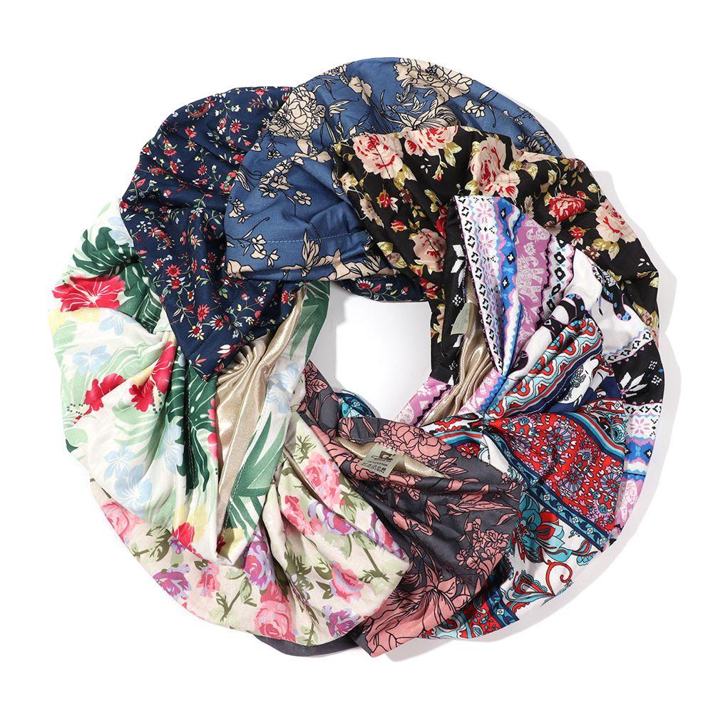 Knot Pleated Cotton Floral Print Turban Hat Head Cover Wrap Hat Soft Bonnet Sleep Night Cap