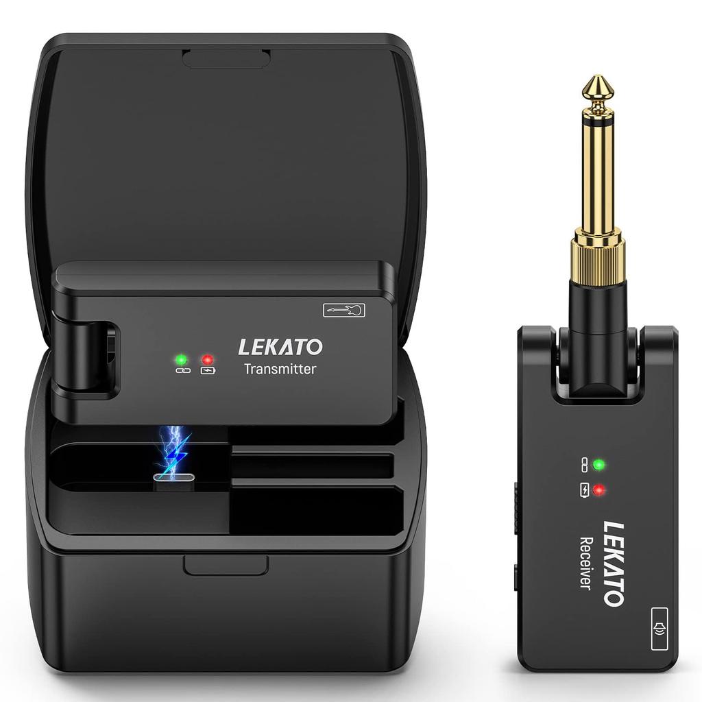 LEKATO Guitar Wireless Guitar Wireless System Wireless Bass Electric Guitar with and Mono 4 USB Black Ws-100 Transmitter/Receiver 3.5mm 6.35mm Plug,