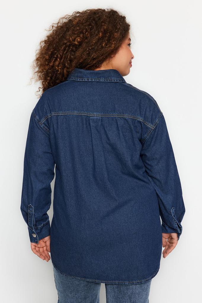 Женский стиль, большие размеры, голубая джинсовая рубашка оверсайз