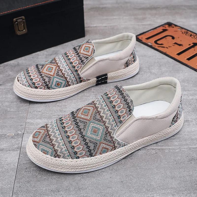 Men Loafers Shoes Summer Shoes Man New Fashion Canvas Footwear Soft Flat Comfy Flock Suede Leather Men Casual Vulcanized Shoe