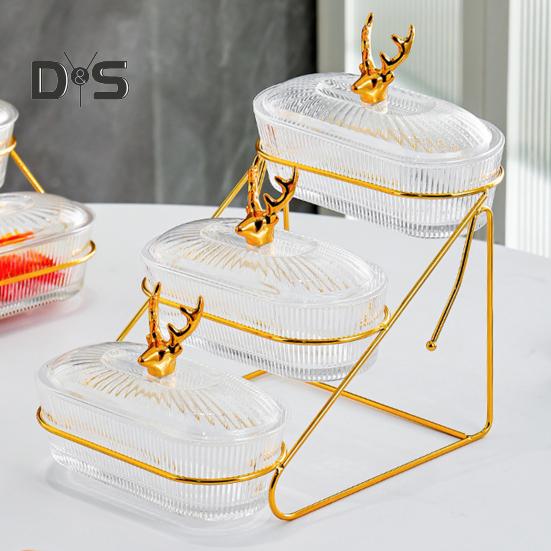 3-уровневый поднос для сухофруктов с подставкой для орехов, стильная крышка из лося, прочная пластиковая железная рама, фруктовая тарелка, модный скандинавский поднос для закусок, фруктов, конфет, орехов
